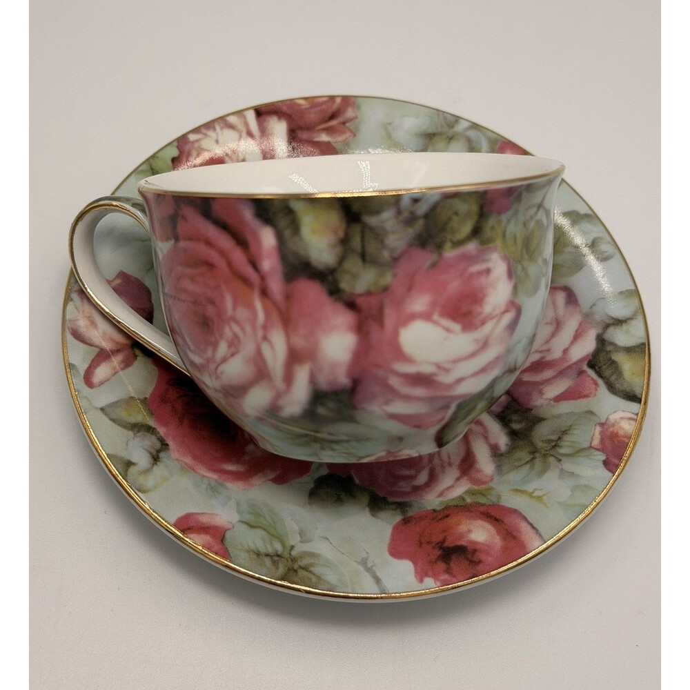 Formalities Baum Bros Victorian Rose Chintz Tea Cup Saucer Set Gold Trim Floral